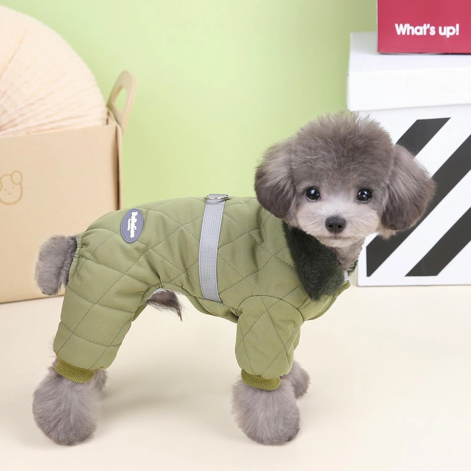 Dog Coat Jacket Windproof Cold Weather Coat 4 Legs Warm Dog Jumpsuit Winter Thick Clothes Snow Proof Coat Cotton Dog Coat for Small Dog Medium Dog Cat Green M