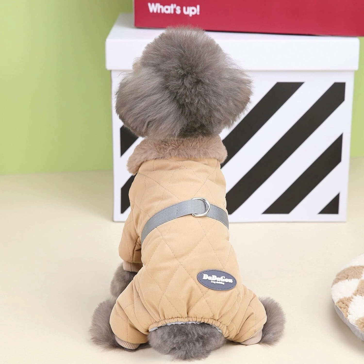 Dog Coat Jacket Windproof Cold Weather Coat 4 Legs Warm Dog Jumpsuit Winter Thick Clothes Snow Proof Coat Cotton Dog Coat for Small Dog Medium Dog Cat Khaki M