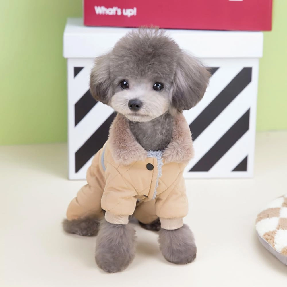 Dog Coat Jacket Windproof Cold Weather Coat 4 Legs Warm Dog Jumpsuit Winter Thick Clothes Snow Proof Coat Cotton Dog Coat for Small Dog Medium Dog Cat Khaki M