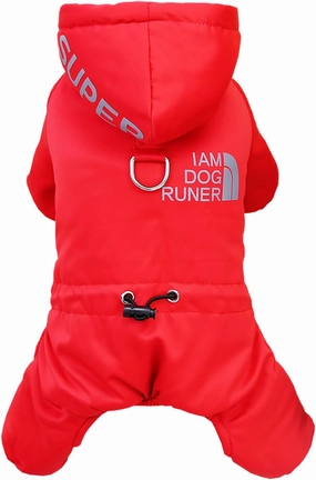Dog Coat Windproof Cold Weather Jumpsuit - 4 Legs Sports Jacket, Warm Winter Thick Clothes, Snow Proof Cotton Apparel for Small Medium Dogs Cats - Red M