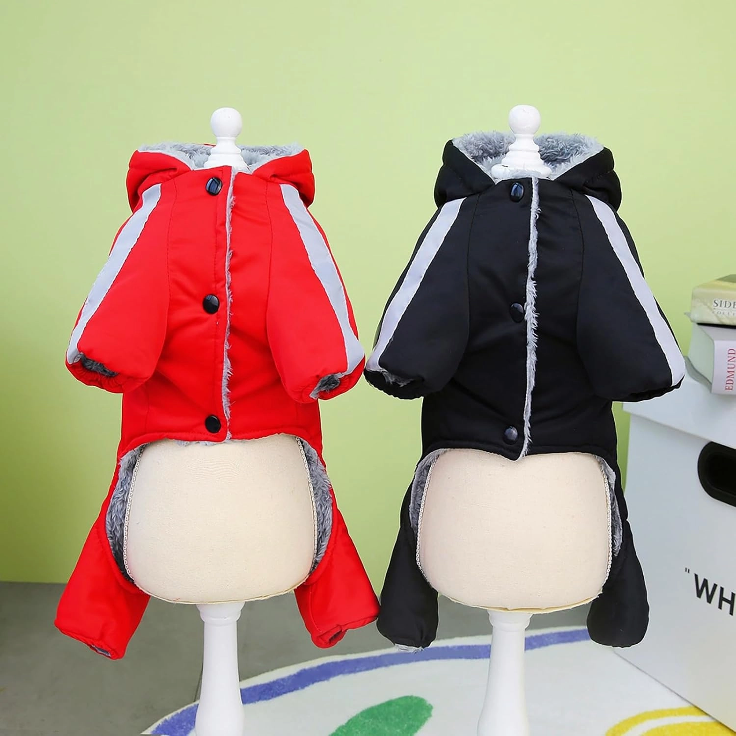 Dog Coat Windproof Cold Weather Jumpsuit - 4 Legs Sports Jacket, Warm Winter Thick Clothes, Snow Proof Cotton Apparel for Small Medium Dogs Cats - Red M