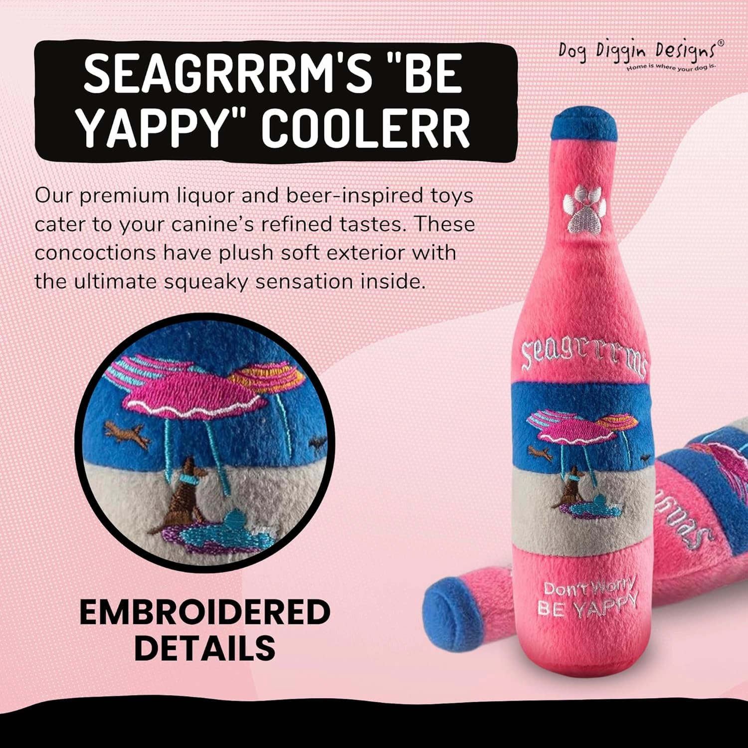 Dog Diggin Designs Libation Station Collection | Unique Squeaky Parody Plush Dog Toys – Shaken, Not Stirred