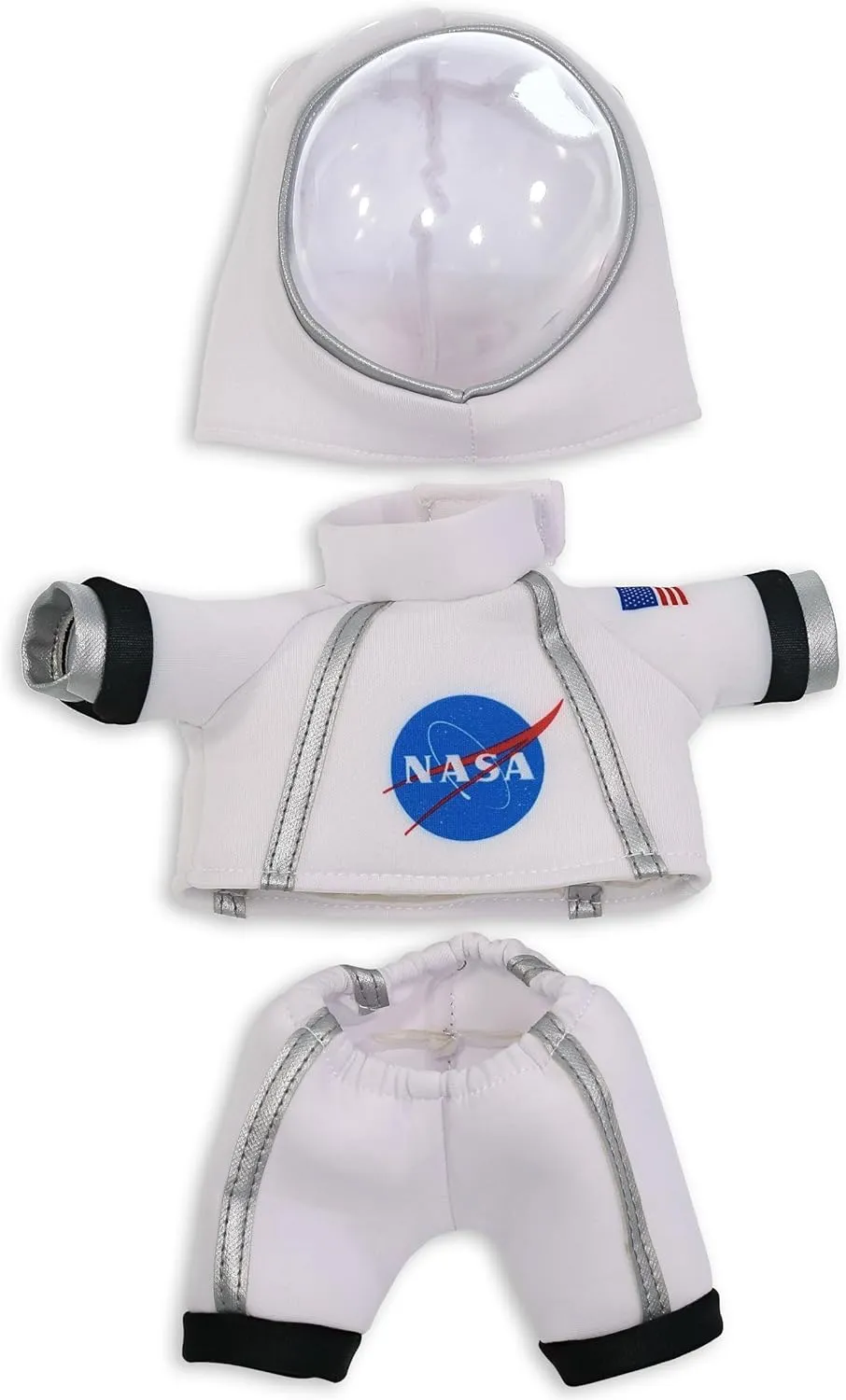 DolliBu Astronaut Dress Up Set for Teddy Bear Plush Toy - Astronaut Stuffed Animal Costume Outfit with Jacket, Helmet with Holes, and Pants, Create NASA Space Toys for Kids with Dress Up Set - Small