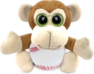 DolliBu Big Eye Monkey Stuffed Animal with Baseball Plush - Soft Huggable Monkey, Adorable Monkey Plush Toy, Personalized Plush Animal Toy for Kids and Adults -6 Inch