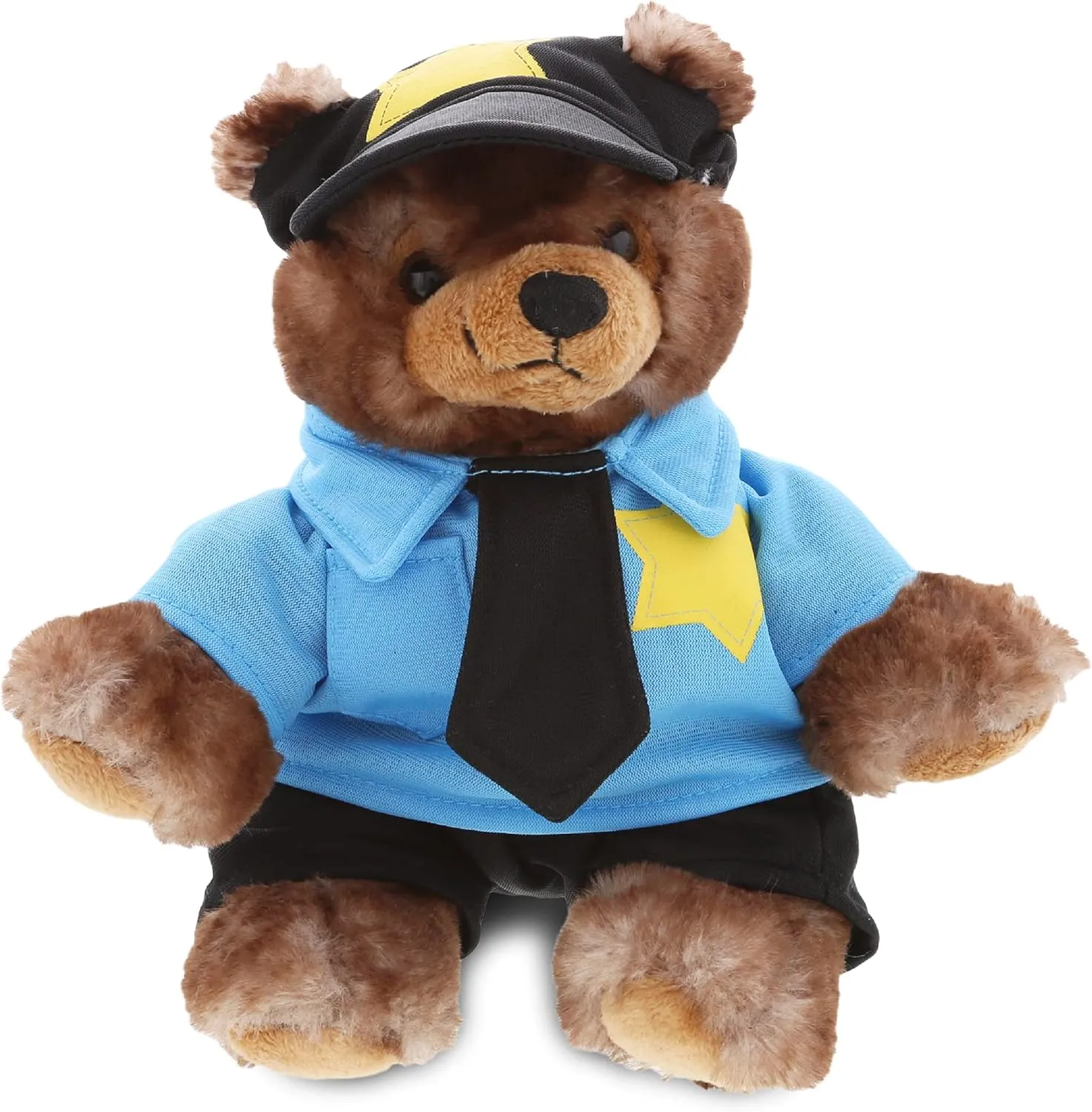 DolliBu Cute Sitting Grizzly Police Officer Plush Toy - Super Soft Bear Cop Stuffed Animal Dress Up with Cute Cop Uniform and Cap Outfit Gift for Law Enforcement, Sheriff, Security Guard - 6.5 Inches