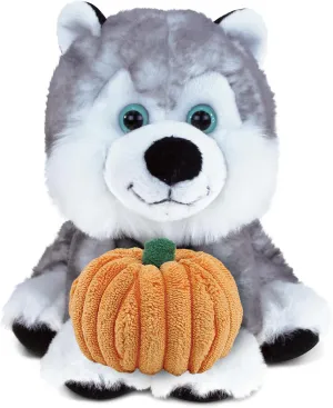 DolliBu Halloween Stuffed Animal Floppy Husky Plush with Pumpkin - Cute Floppy Husky Dog Stuffed Animal with Small Pumpkin Plush Perfect Halloween Plush Toys for Baby, Kids, Adults - 6 Inches