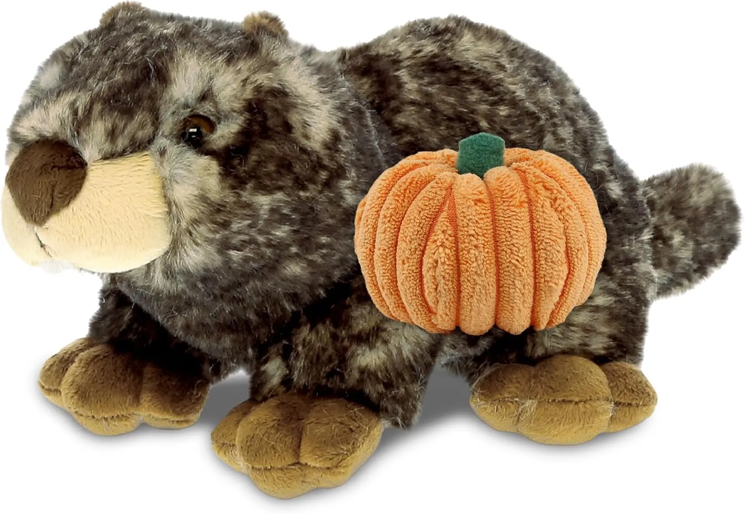 DolliBu Halloween Stuffed Animal Lying Marmot Plush with Pumpkin - Cute Lying Marmot Stuffed Animal with Small Pumpkin Plush Perfect Halloween Plush Toys for Baby, Kids, Adults - 11 Inches
