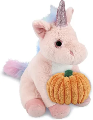 DolliBu Halloween Stuffed Animal Pink Unicorn Plush with Pumpkin - Pink Unicorn Stuffed Animal with Small Pumpkin Plush Perfect Halloween Plush Toys, Halloween Stuffed Animal - 9 Inches