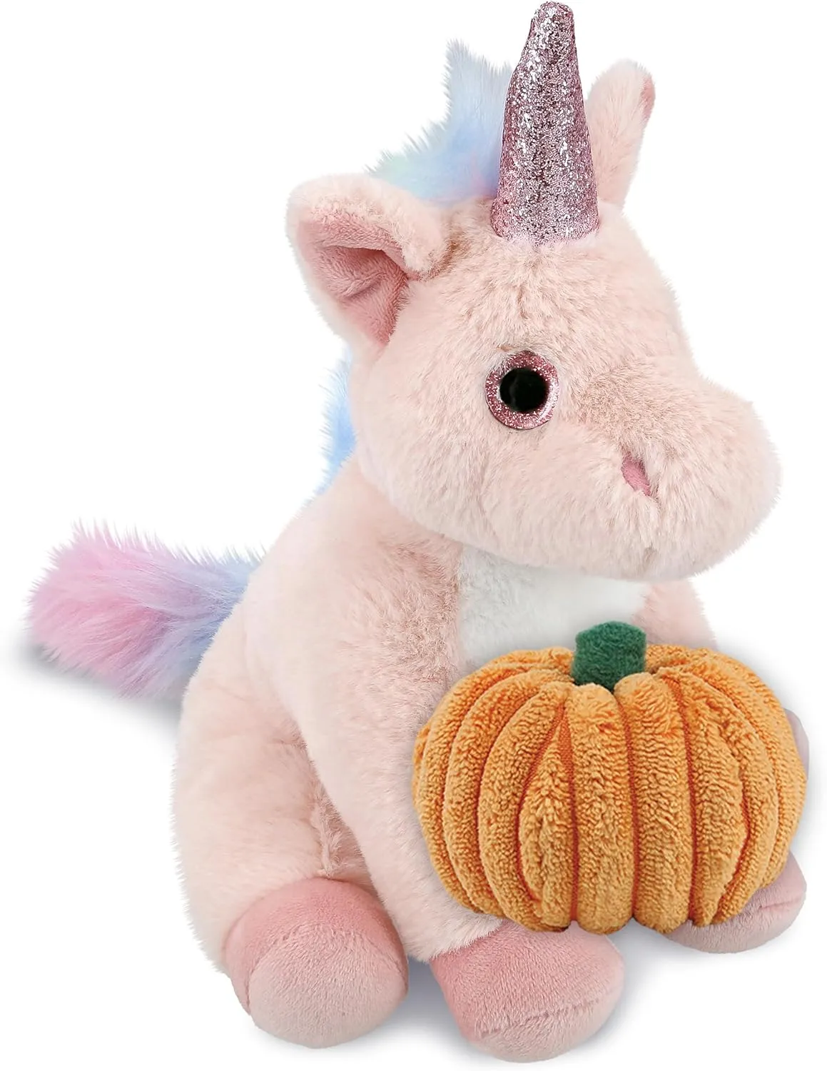 DolliBu Halloween Stuffed Animal Pink Unicorn Plush with Pumpkin - Pink Unicorn Stuffed Animal with Small Pumpkin Plush Perfect Halloween Plush Toys, Halloween Stuffed Animal - 9 Inches
