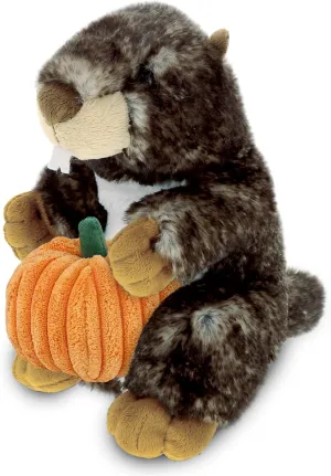 DolliBu Halloween Stuffed Animal Standing Marmot Plush with Pumpkin - Cute Standing Marmot Stuffed Animal with Small Pumpkin Plush Perfect Halloween Plush Toys for Baby, Kids, Adults - 8.5 Inches