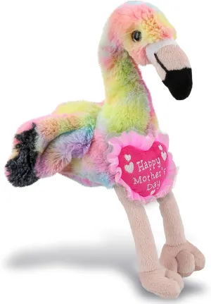 DolliBu Happy Mother's Day Rainbow Flamingo - Cute Stuffed Animal with Pink Heart Message for Best Mommy, Grandma, Wife, Daughter - Cute Wild Life Plush Toy Mom Gift - 8 Inches