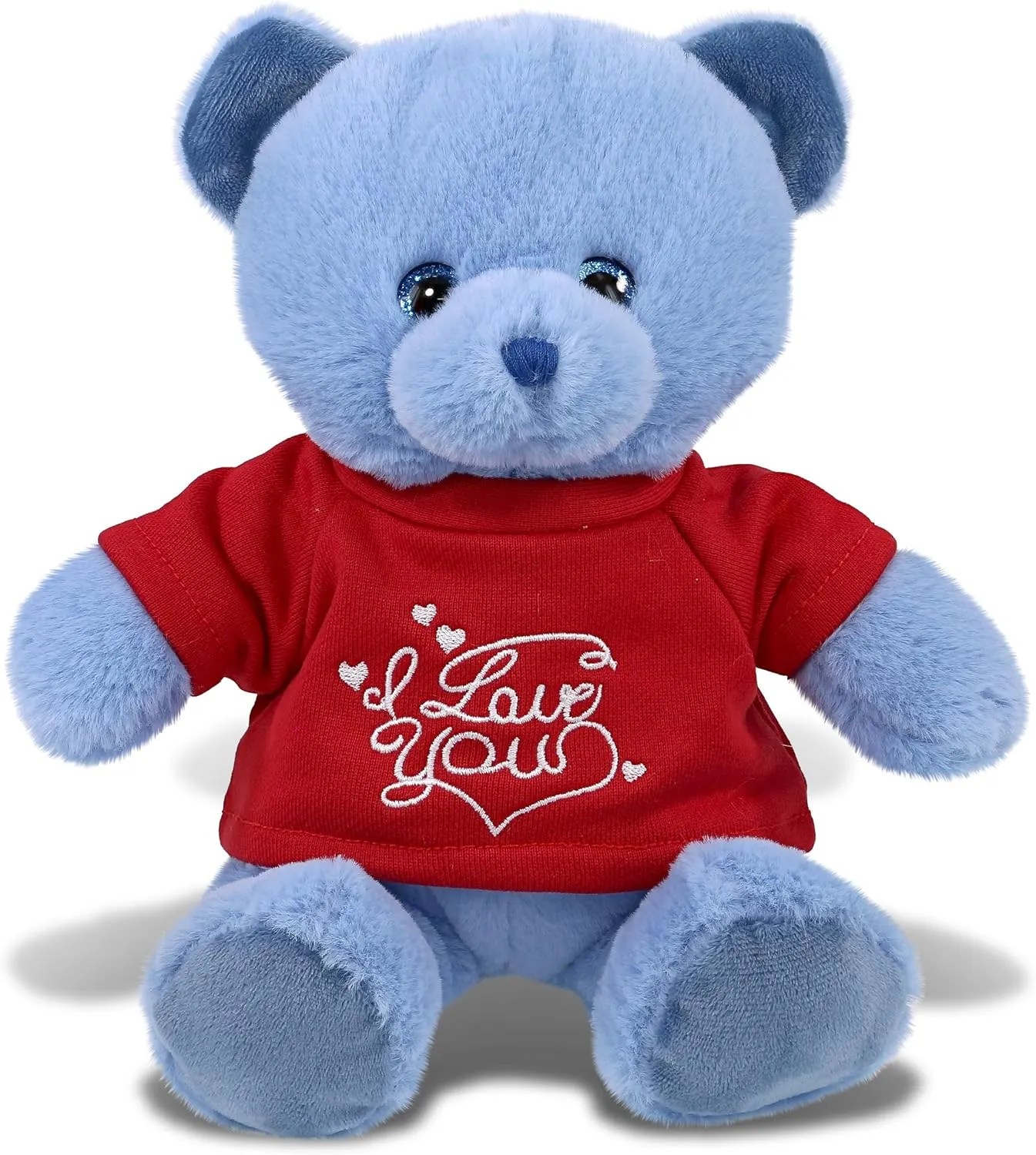 DolliBu I Love You Super Soft Baby Blue Bear Plush- Cute Stuffed Blue Bear Animal with Red Shirt for Valentine, Anniversary, Romantic Date, Boyfriend, or Girlfriend Gift - 8 inches