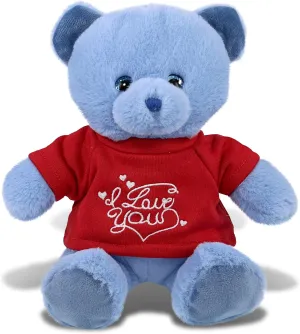 DolliBu I Love You Super Soft Baby Blue Bear Plush- Cute Stuffed Blue Bear Animal with Red Shirt for Valentine, Anniversary, Romantic Date, Boyfriend, or Girlfriend Gift - 8 inches