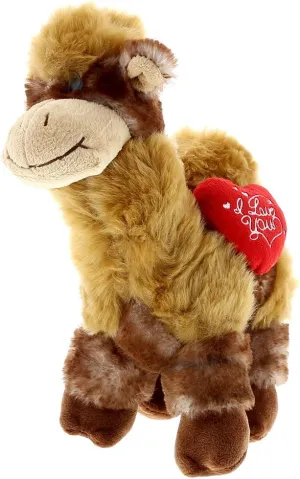 DolliBu I Love You Valentine Plush Camel - Cute Soft Cuddly Stuffed Animal with Red Heart Gift for Valentines Day, Birthday Present, Anniversary, Romantic Date - 10 Inches