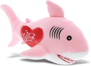 DolliBu I Love You Valentine Plush Pink Shark - Cute Soft Cuddly Stuffed Animal with Red Heart Gift for Valentines Day, Birthday Present, Anniversary, Romantic Date - 12 Inches