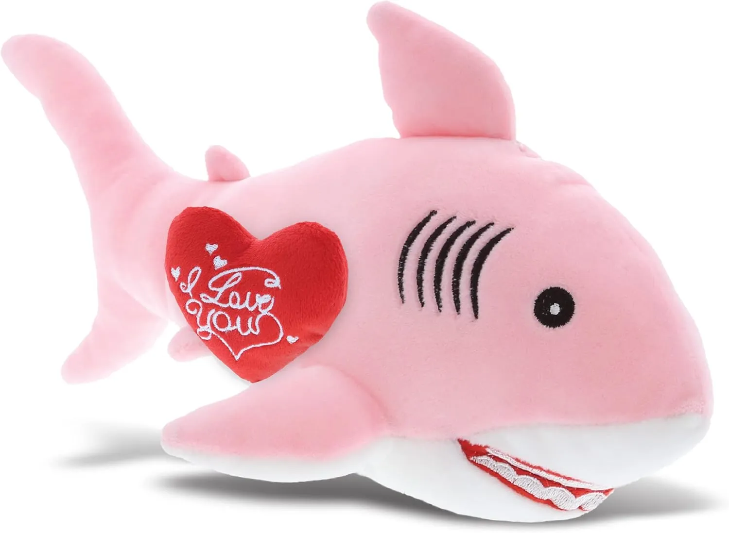 DolliBu I Love You Valentine Plush Pink Shark - Cute Soft Cuddly Stuffed Animal with Red Heart Gift for Valentines Day, Birthday Present, Anniversary, Romantic Date - 12 Inches