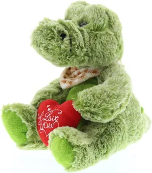 DolliBu I Love You Valentine Plush Sitting Alligator - Cute Soft Cuddly Stuffed Animal with Red Heart Gift for Valentines Day, Birthday Present, Anniversary, Romantic Date - 8 Inches
