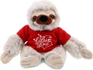 DolliBu I Love You Valentine Plush Sloth - Cute Soft Cuddly Stuffed Animal with Red Heart Shirt for Valentines Day, Birthday Present, Anniversary, Romantic Date - 7.5 Inches