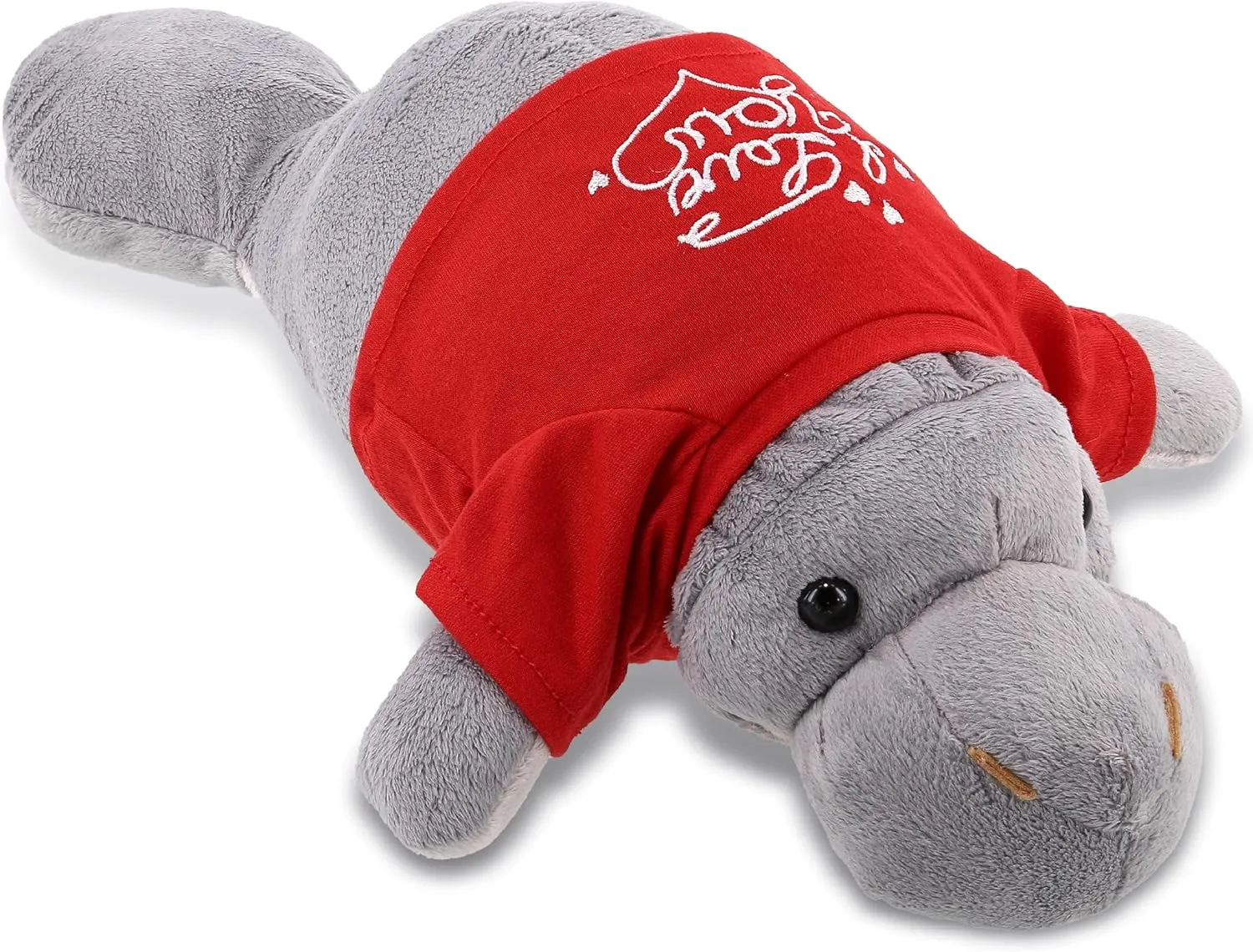 DolliBu I Love You Valentine Plush Wild Grey Manatee - Cute Soft Cuddly Stuffed Animal with Red Heart Shirt for Valentines Day, Birthday Present, Anniversary, Romantic Date - 15 Inches