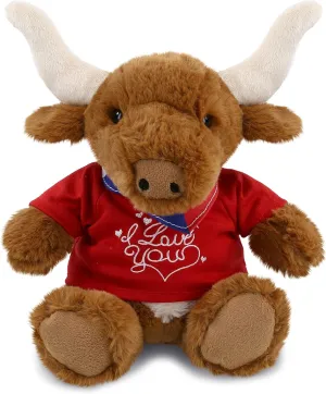 DolliBu I Love You Valentine Texas Longhorn - Cute Stuffed Animal with Red Shirt and Name Personalization Gift for Valentines Day, Birthday, Anniversary, Romantic Date - 9 Inches