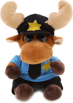 DolliBu Moose Police Officer Plush Toy - Super Soft Big Eye Moose Cop Stuffed Animal Dress Up with Cute Cop Uniform & Cap Outfit Gift for Law Enforcement - 6 Inches