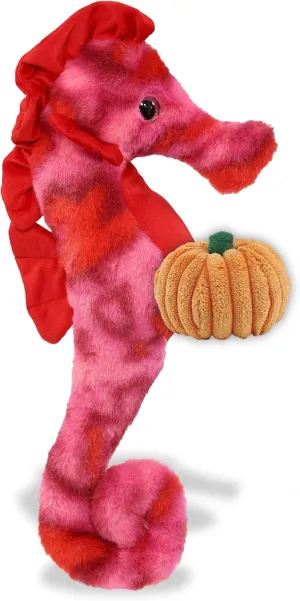 DolliBu Pink Tie-Dye Seahorse Stuffed Animal with Pumpkin Decor and Name Personalization - Pumpkin Plush Animal for Fall, Halloween and Thanksgiving, Pumpkin Toy for Baby, Kids, Adults - 15 Inches