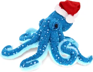 DolliBu Santa Blue Octopus Stuffed Animal Plush Toy - Super Soft Stuffed Animal Dress Up with Red Santa Claus Hat, Cute Ocean Life Gift, Perfect 16 Inch
