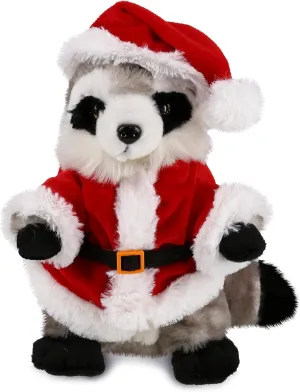 DolliBu Santa Raccoon Stuffed Animal Plush Toy - Super Soft Raccoon Plush Dress Up with Red Santa Claus Outfit, Cute Wildlife Gift, Perfect Holiday with Name Personalization - 9 Inch