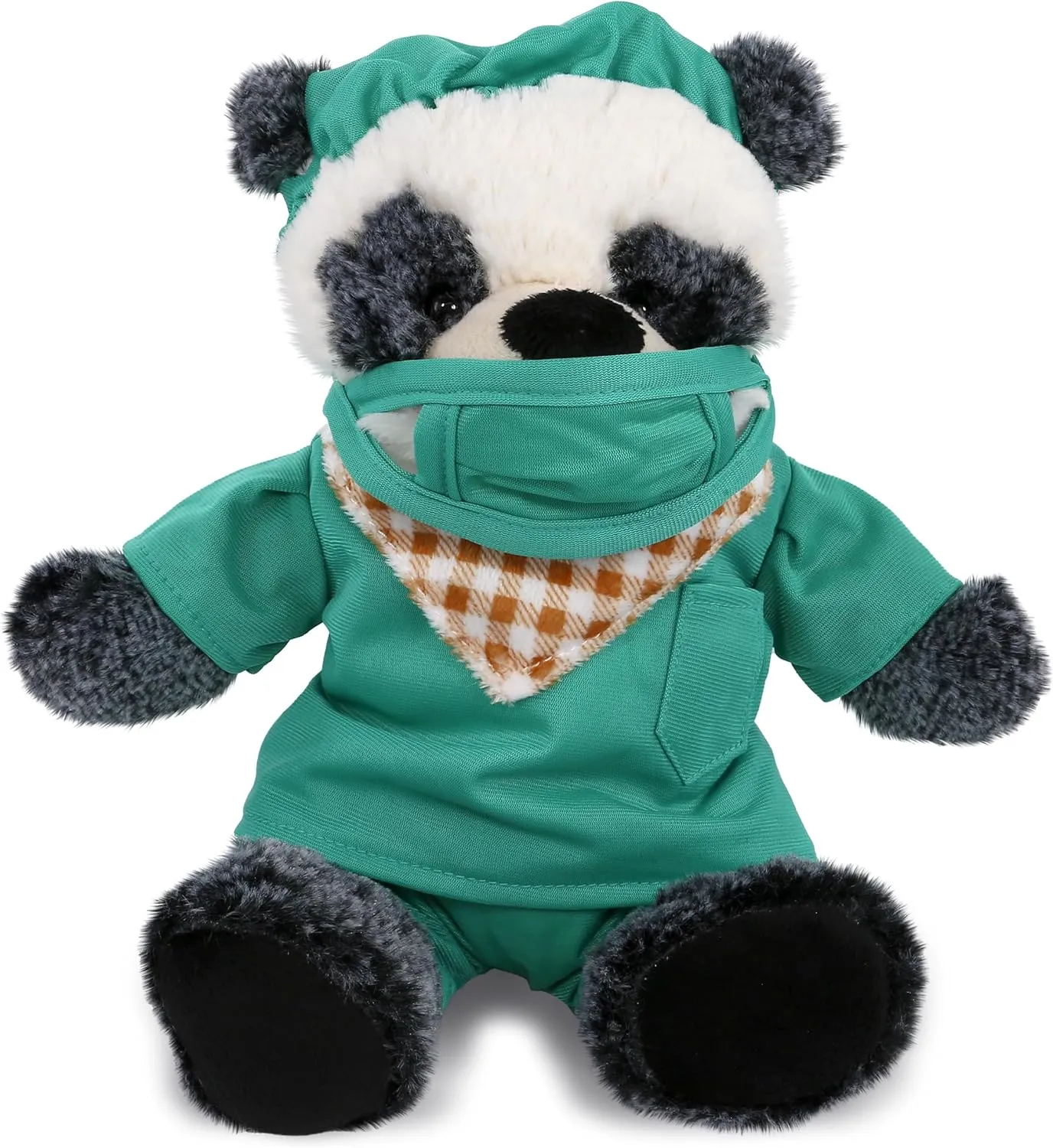 DolliBu Sitting Panda Doctor Plush Toy - Super Soft Panda Doctor Stuffed Animal Dress Up with Cute Scrub Uniform and Cap Outfit - Gift with Personalization - 9 Inches