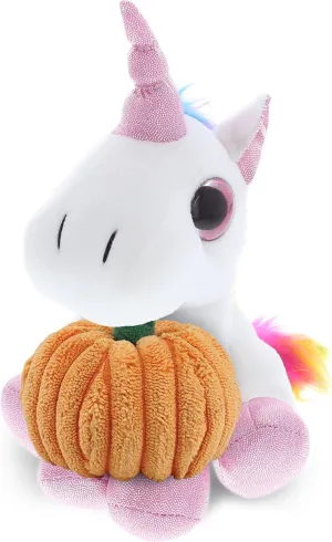 DolliBu Sparkle Eyes White Unicorn Stuffed Animal with Pumpkin Plush Decor - Unicorn Pumpkin Plush Animal for Fall, Halloween and Thanksgiving, Pumpkin Plush Toy for Baby, Kids, Adults - 8 Inches