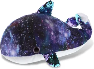 DolliBu Whale Space Flip Sequin Plush 13 Inch, Flipping Reversible Sequins Huggable Stuffed Animal, Colorful Nautical Galaxy-Theme Whale Plush Toy for Boys & Girls