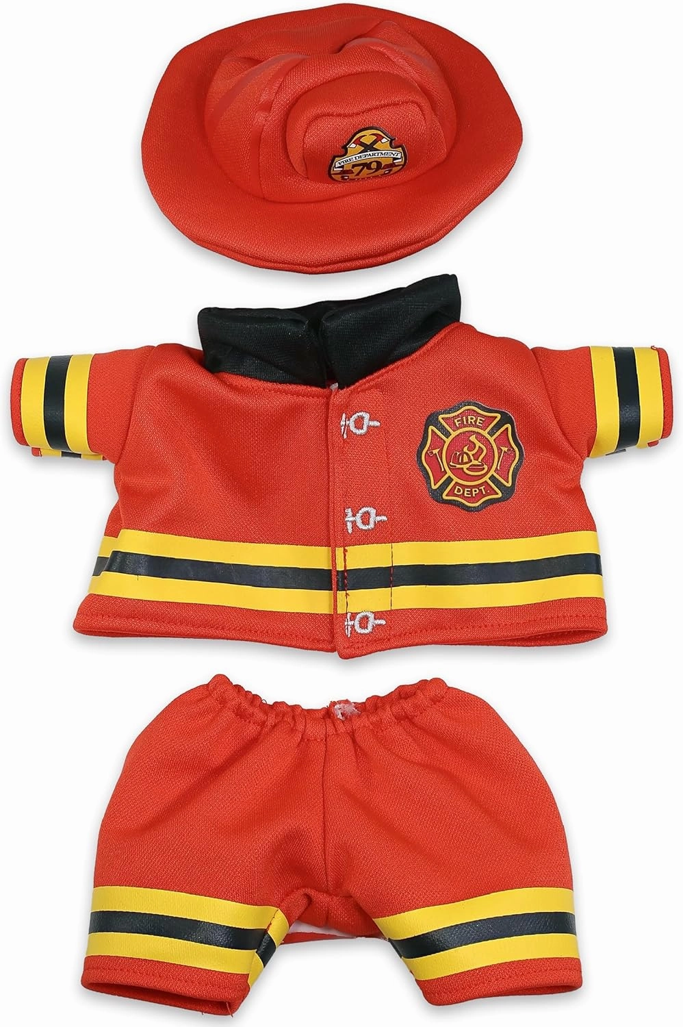 DolliBu Firefighter Dress Up Set for Teddy Bear Plush Toy - Firefighter Hat and Uniform Stuffed Animal Clothes Outfit Set, Cute Teddy Bear Costume Set with Fireman Helmet, Jacket and Pants - Large