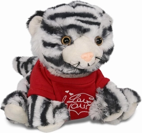 DolliBu I Love You Super Soft Squat White Tiger Plush- Stuffed Squat White Tiger Animal with Red Shirt for Valentine, Anniversary, Romantic Date, Boyfriend, or Girlfriend Gift - 8 inches