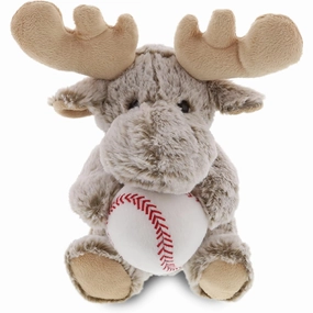 DolliBu Sitting Moose Stuffed Animal Baseball Plush Toy - Soft Plush Toy Huggable Moose Adorable Playtime Stuffed Animal Cute Wild Animal Gifts for Kids and Adults - 11 Inch