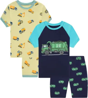 Dolphin&Fish Boys Summer Pajamas 4Pieces Set Boys Short Sleeve Cute Print Toddler Kids Sleepwears.