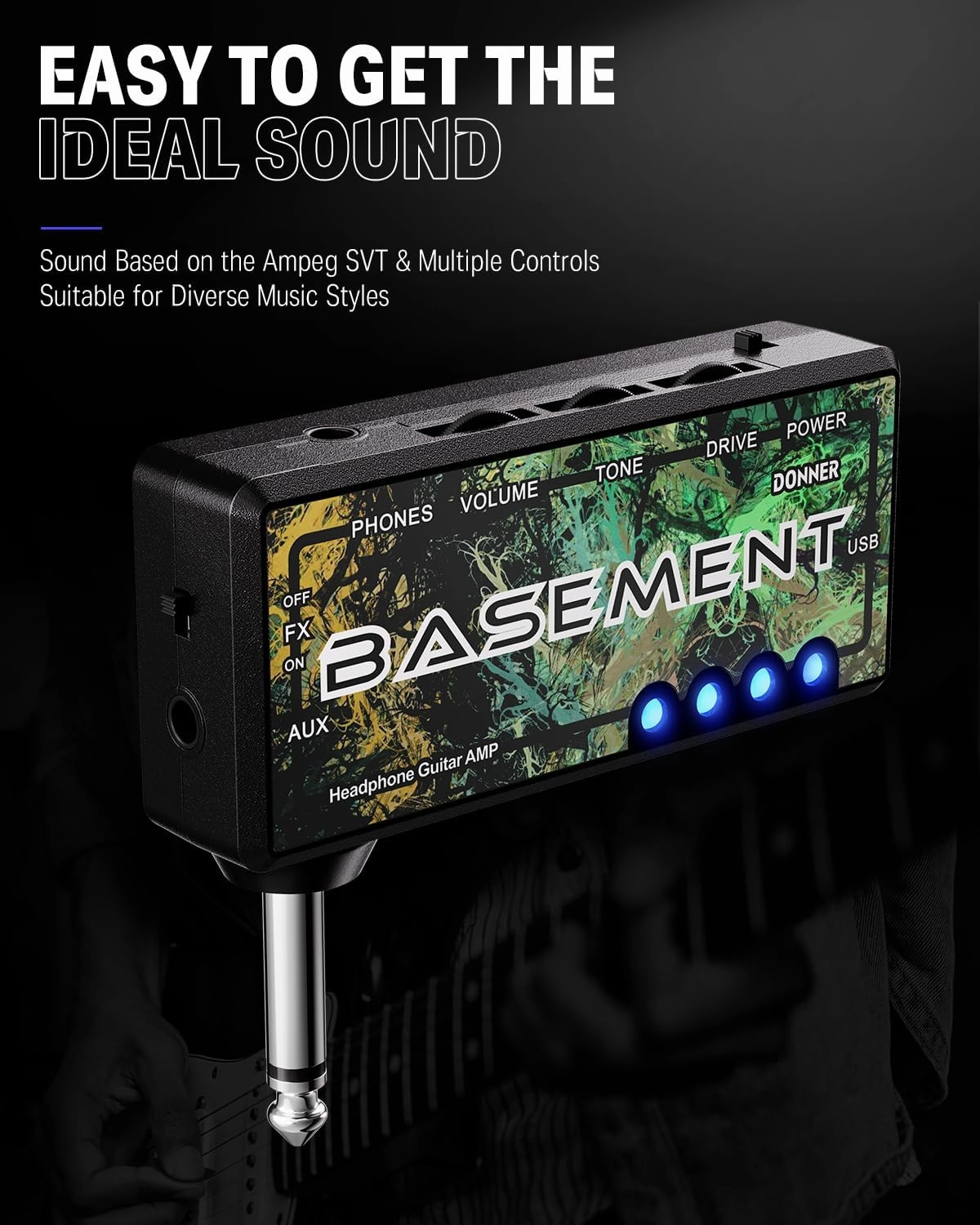 Donner Bass Guitar Headphone Amp Basement USB Rechargeable Mini Portable Bass Headphone Amplifier for Bass Guitar