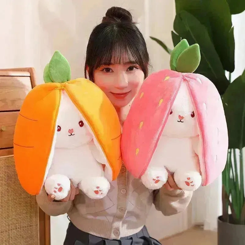 Double Delight: Reversible Strawberry Carrot Bunny Plush!