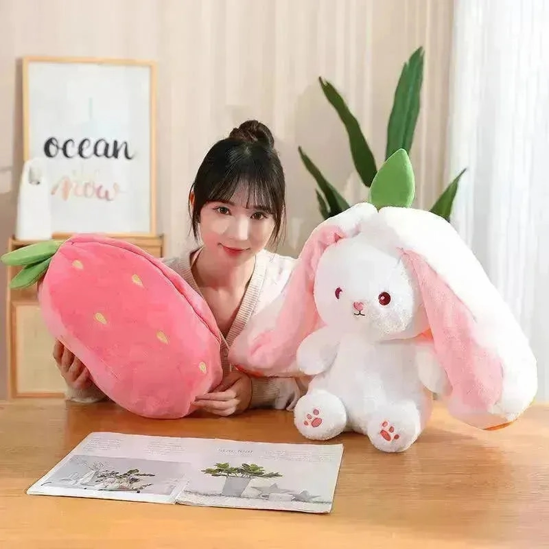 Double Delight: Reversible Strawberry Carrot Bunny Plush!