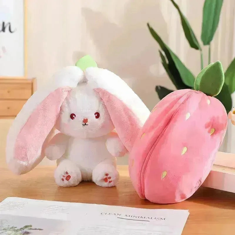 Double Delight: Reversible Strawberry Carrot Bunny Plush!