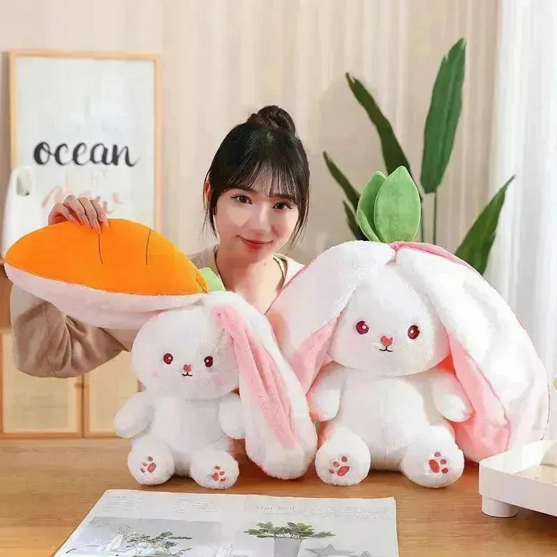 Double Delight: Reversible Strawberry Carrot Bunny Plush!