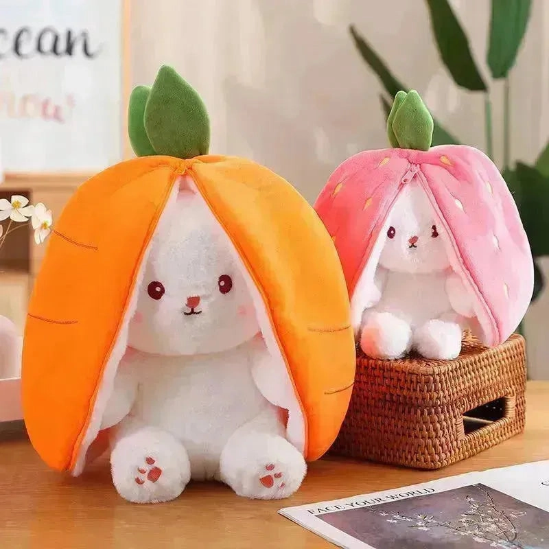 Double Delight: Reversible Strawberry Carrot Bunny Plush!