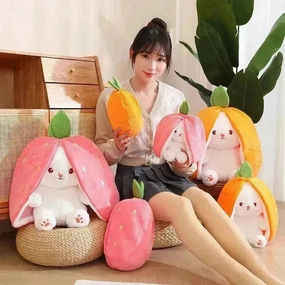 Double Delight: Reversible Strawberry Carrot Bunny Plush!