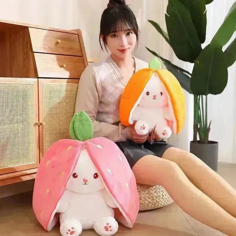 Double Delight: Reversible Strawberry Carrot Bunny Plush!