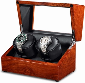 Double Watch Winder for Automatic Watches Solid Wood Watch Display Storage Box Dual Power Supply Soft Watch Pillow Accessories，Black Leather