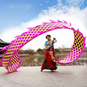 Dragon Dance Ribbon - Dragon Poi for Square Activities, Two Sides Fluid Ribbon Streamer, Sports Performance Accessories for Outdoor Moving Rotating Dancers(10