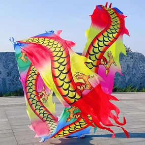 Dragon Poi Dragon Poi Kite Silk Washable, Adult Ribbon Dancer Streamer with Head, Flinging Art Scales Dancer Flag for Outdoor Fitness, Juggling, Gymnastics Toy