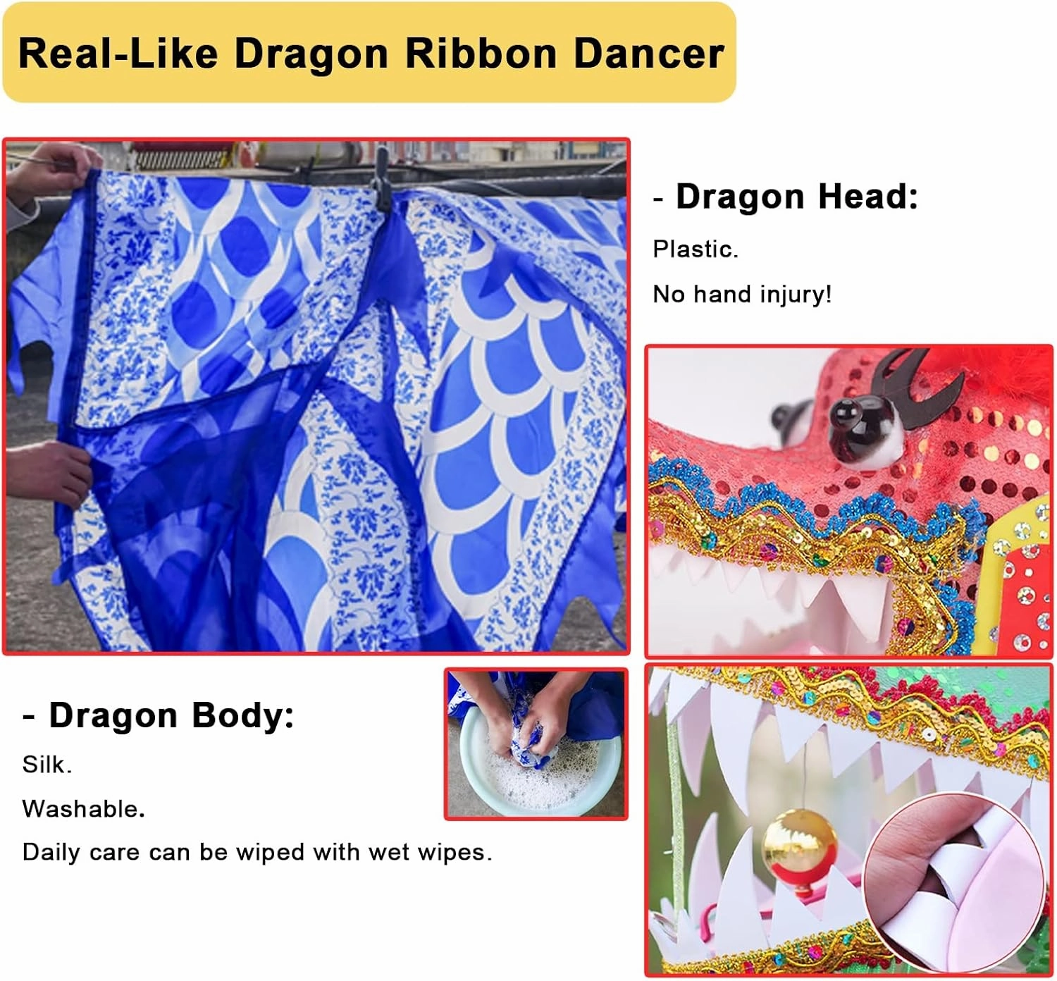 Dragon Poi Dragon Poi Kite Silk Washable, Adult Ribbon Dancer Streamer with Head, Flinging Art Scales Dancer Flag for Outdoor Fitness, Juggling, Gymnastics Toy