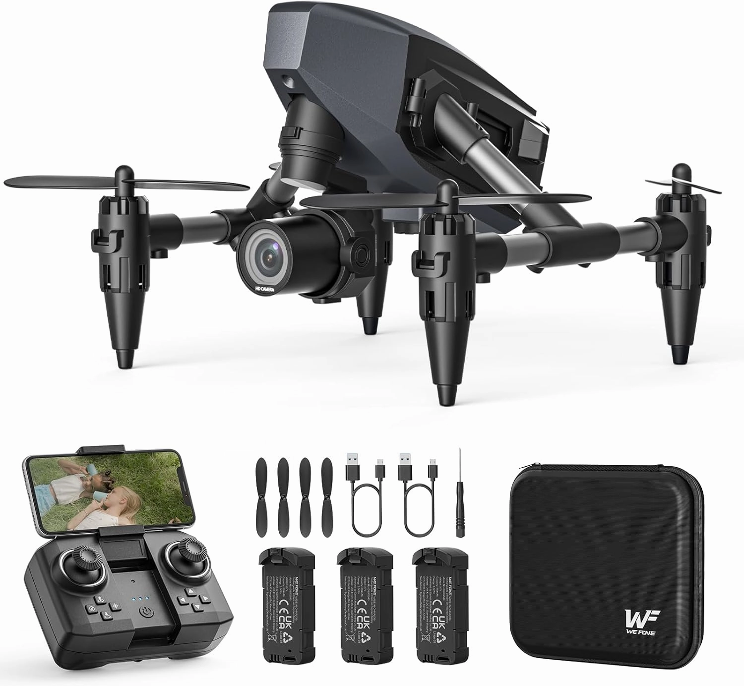 Drone with Camera for Kids 1080P, WeFone WF10 Mini FPV Drones Remote Control Quadcopter for Beginners Adults with 3 Batteries, Optical Flow Positioning, 3D Flip, One Key Start, Toys Gifts for Boys