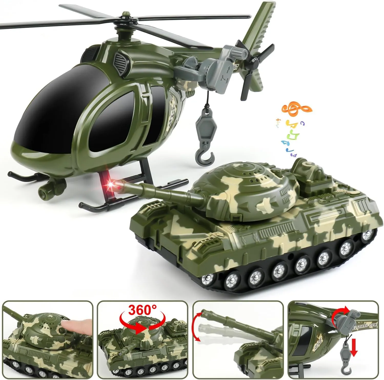 Dwi Dowellin 27" Large Friction Powered Military Truck Car Toy with Helicopters and Tank,Army Semi Truck Toys for 3 4 5 6 Years Old Toddlers Kids Boys & Girls Gift