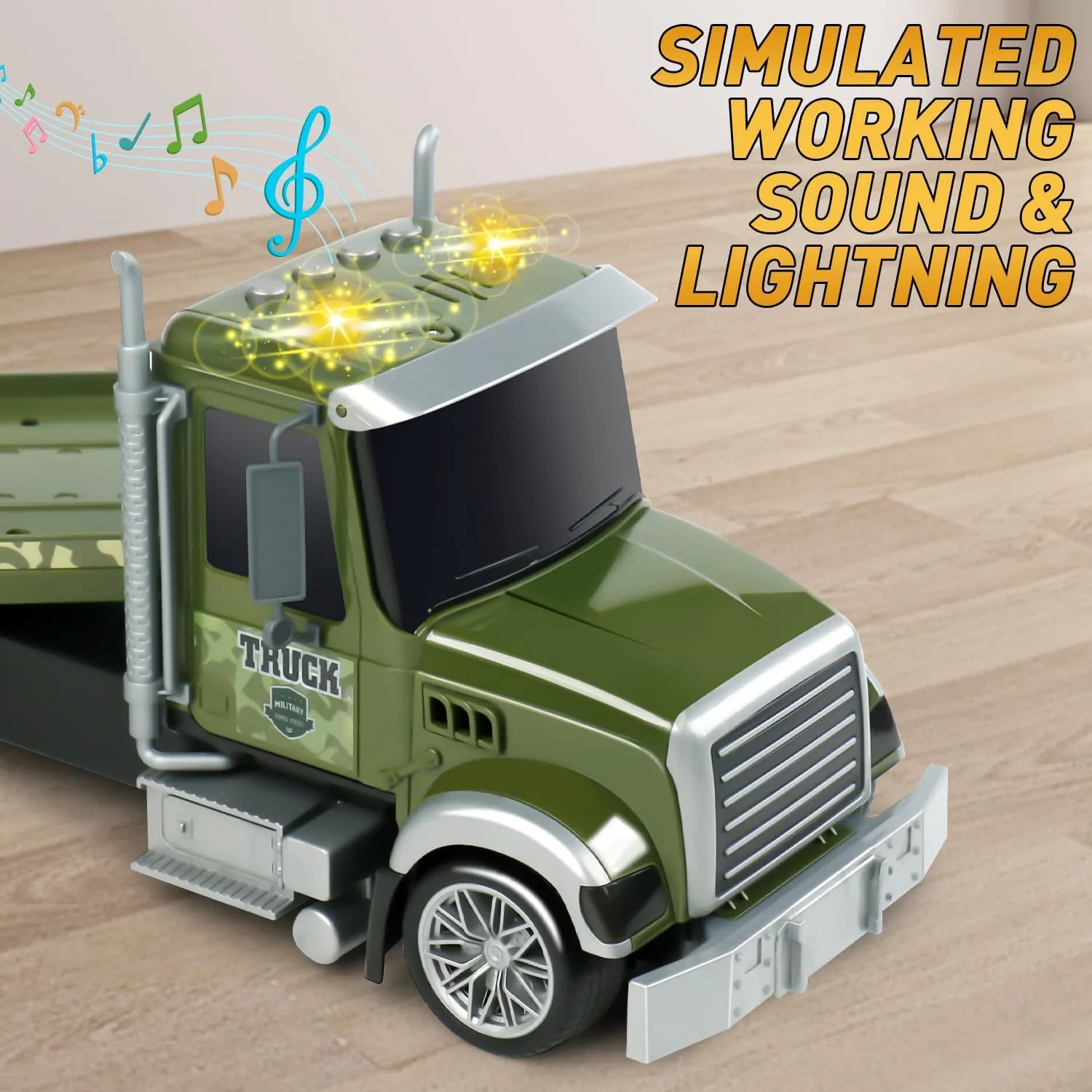 Dwi Dowellin 27" Large Friction Powered Military Truck Car Toy with Helicopters and Tank,Army Semi Truck Toys for 3 4 5 6 Years Old Toddlers Kids Boys & Girls Gift